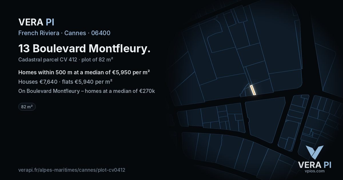 13 Boulevard Montfleury, Cannes at night – the plot lit, the parcels around coloured by the prices near them