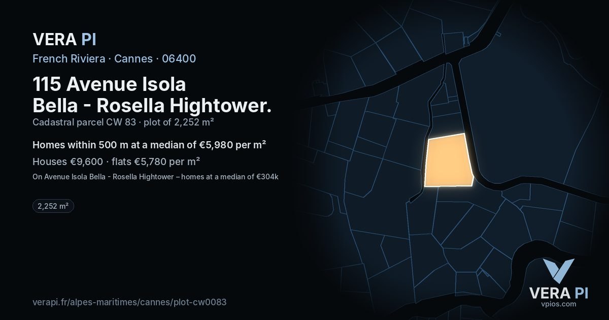 115 Avenue Isola Bella - Rosella Hightower, Cannes at night – the plot lit, the parcels around coloured by the prices near them