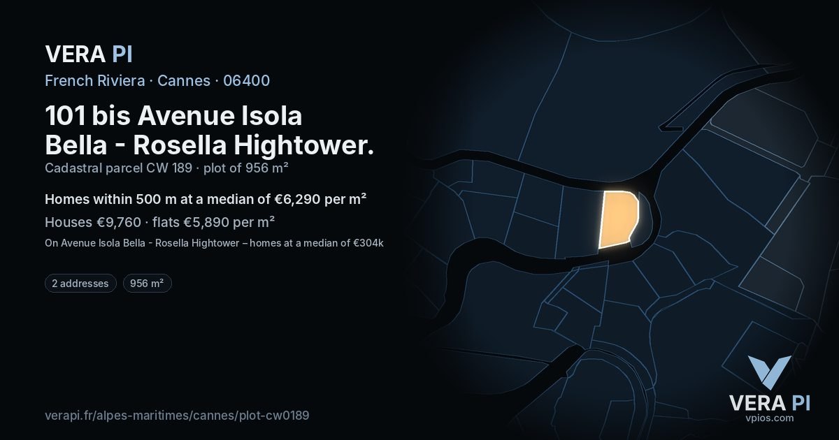 101 bis Avenue Isola Bella - Rosella Hightower, Cannes at night – the plot lit, the parcels around coloured by the prices near them