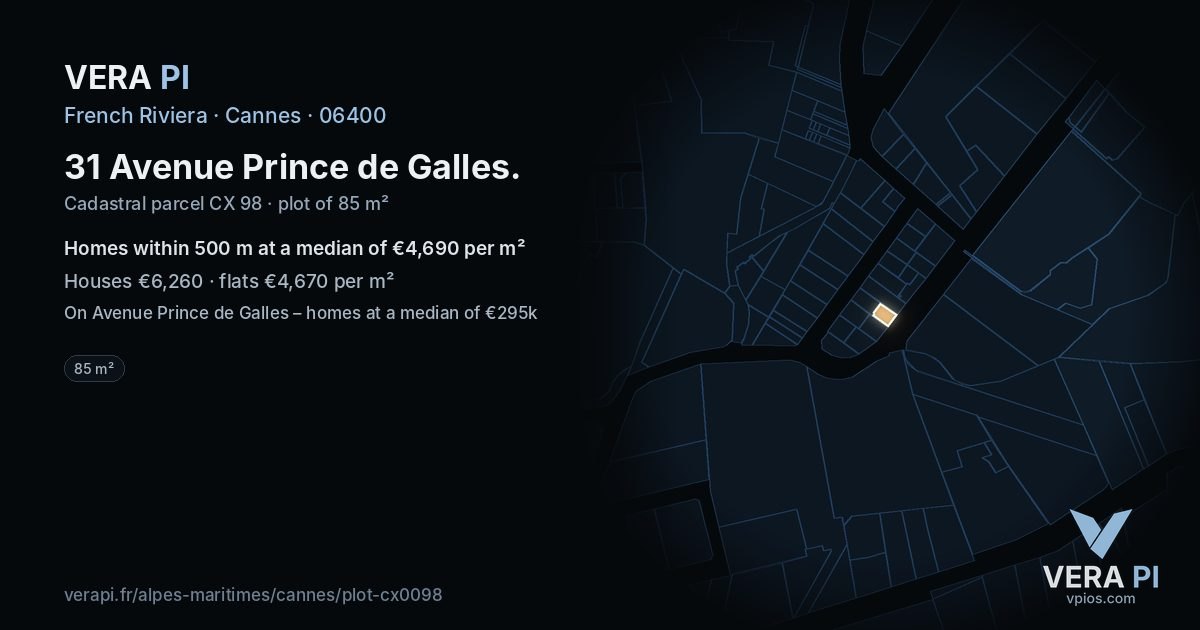 31 Avenue Prince de Galles, Cannes at night – the plot lit, the parcels around coloured by the prices near them