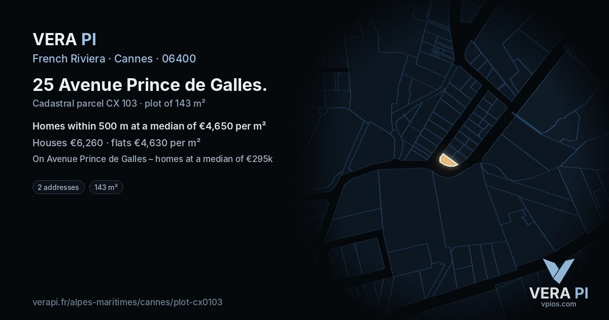 25 Avenue Prince de Galles, Cannes at night – the plot lit, the parcels around coloured by the prices near them