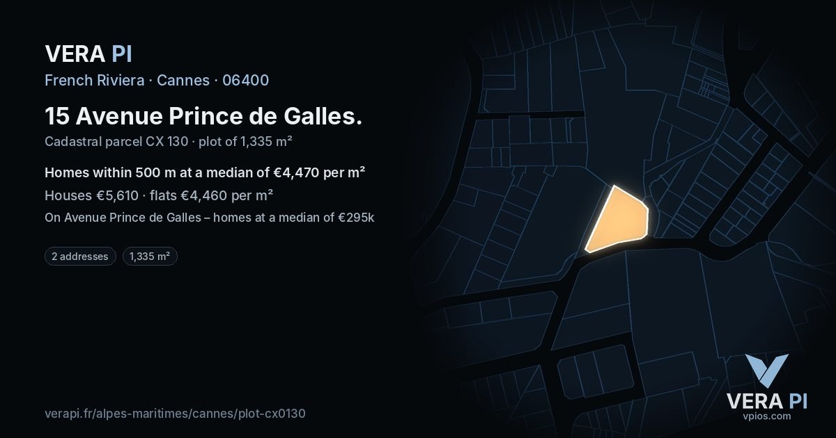 15 Avenue Prince de Galles, Cannes at night – the plot lit, the parcels around coloured by the prices near them
