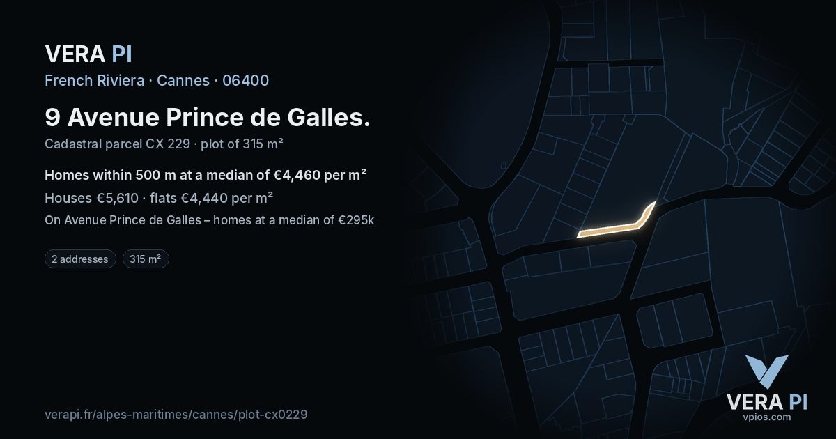 9 Avenue Prince de Galles, Cannes at night – the plot lit, the parcels around coloured by the prices near them