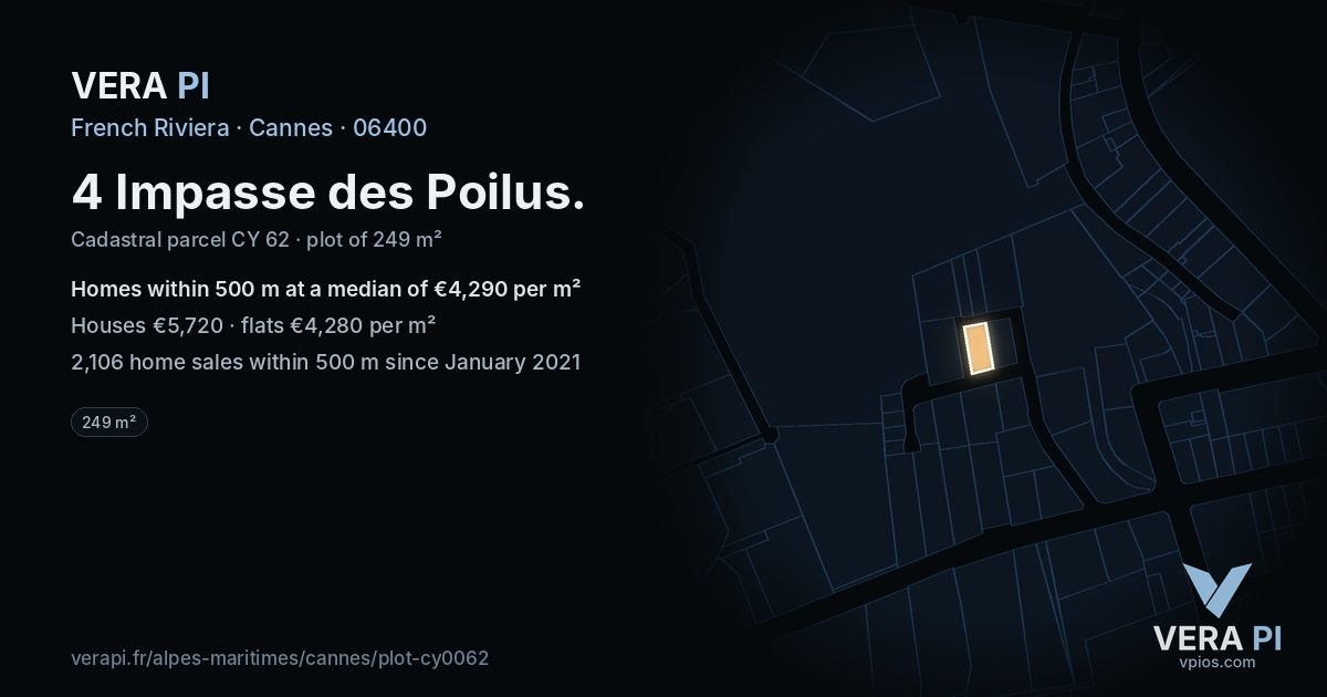 4 Impasse des Poilus, Cannes at night – the plot lit, the parcels around coloured by the prices near them