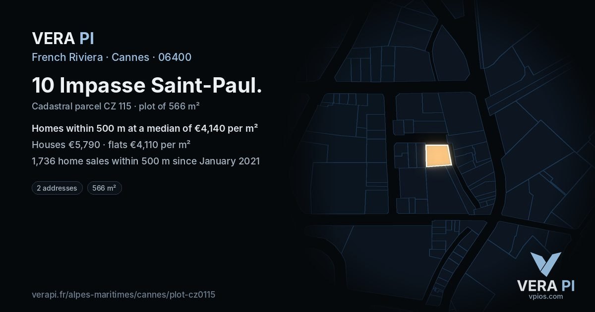 10 Impasse Saint-Paul, Cannes at night – the plot lit, the parcels around coloured by the prices near them