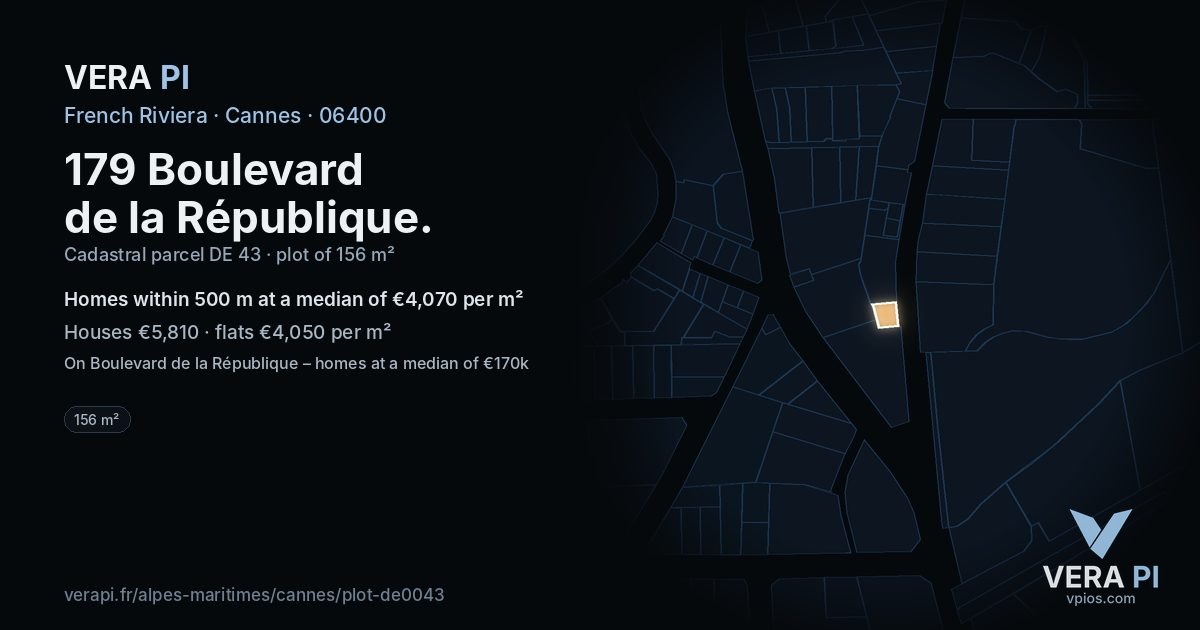 179 Boulevard de la République, Cannes at night – the plot lit, the parcels around coloured by the prices near them