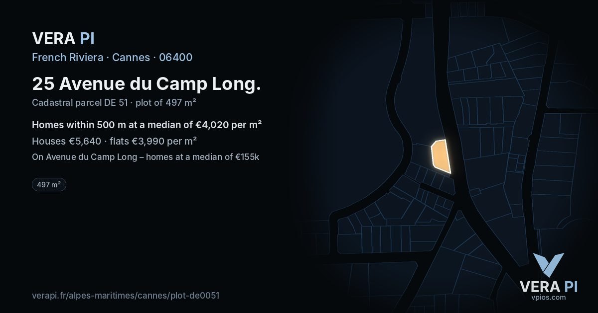 25 Avenue du Camp Long, Cannes at night – the plot lit, the parcels around coloured by the prices near them