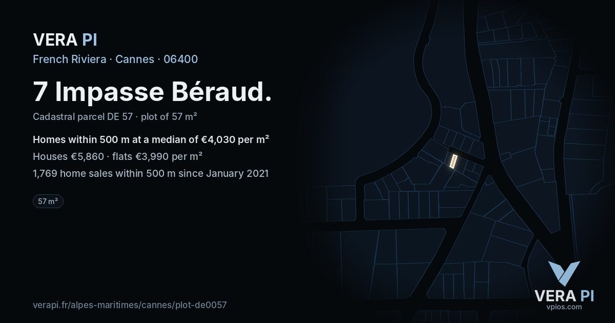7 Impasse Béraud, Cannes at night – the plot lit, the parcels around coloured by the prices near them