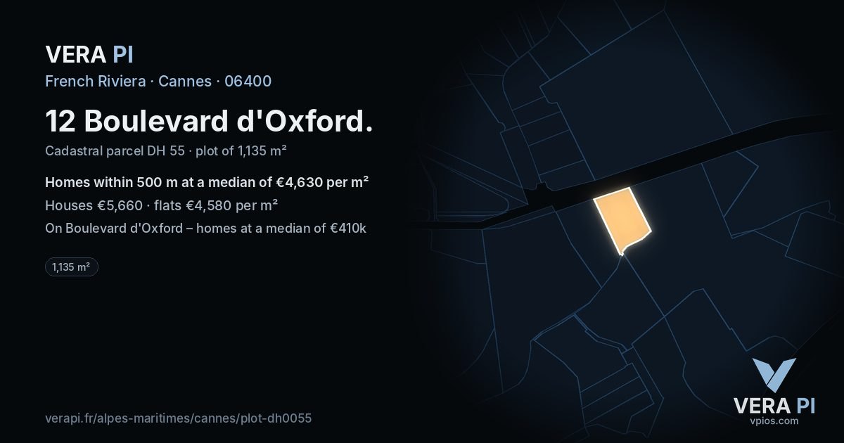 12 Boulevard d'Oxford, Cannes at night – the plot lit, the parcels around coloured by the prices near them