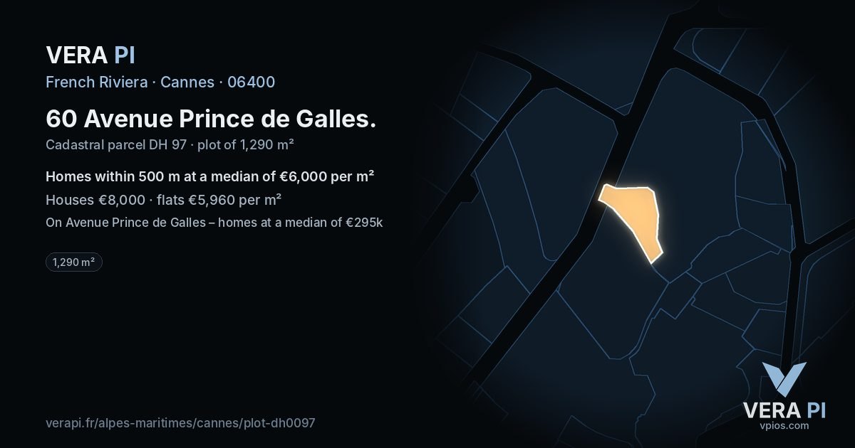 60 Avenue Prince de Galles, Cannes at night – the plot lit, the parcels around coloured by the prices near them