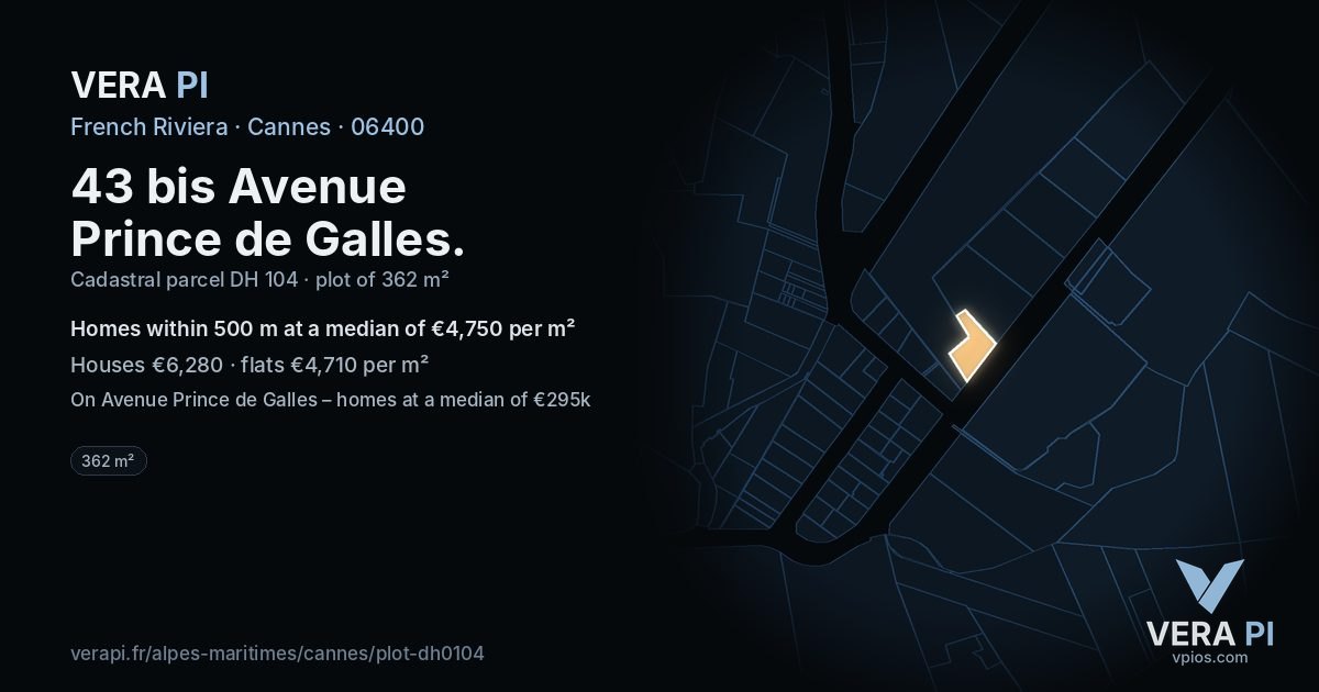 43 bis Avenue Prince de Galles, Cannes at night – the plot lit, the parcels around coloured by the prices near them