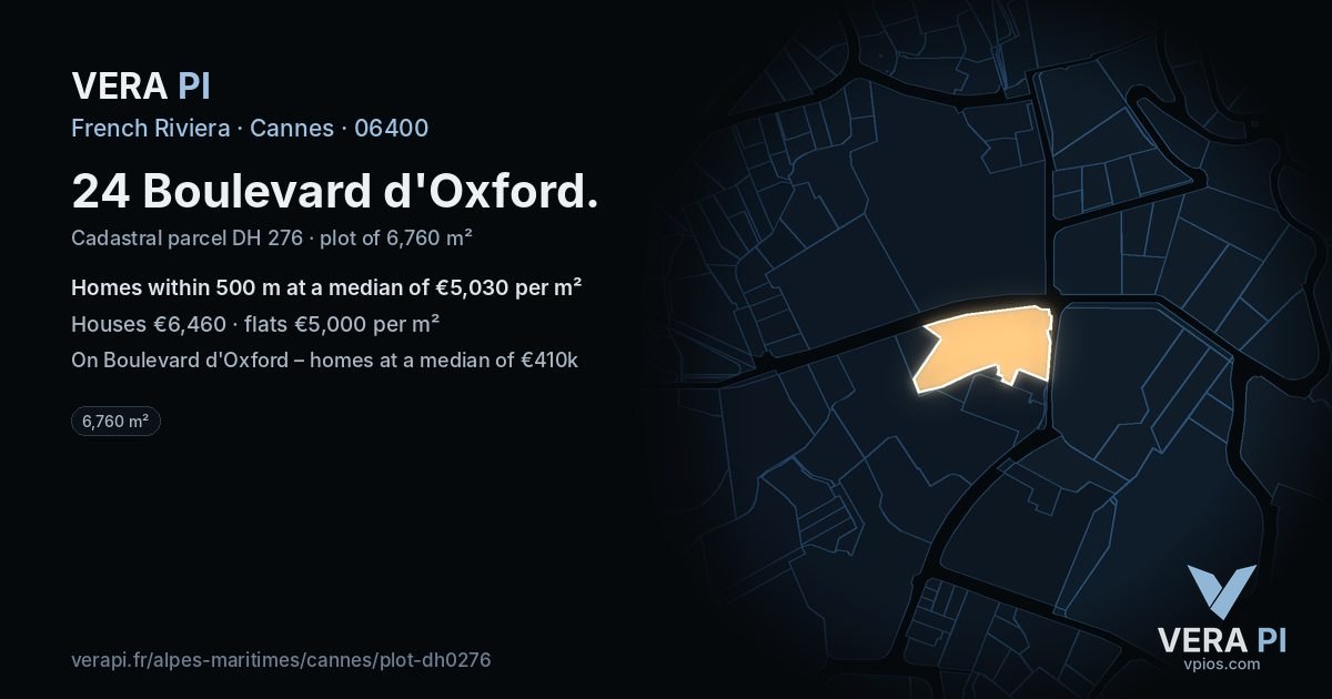 24 Boulevard d'Oxford, Cannes at night – the plot lit, the parcels around coloured by the prices near them