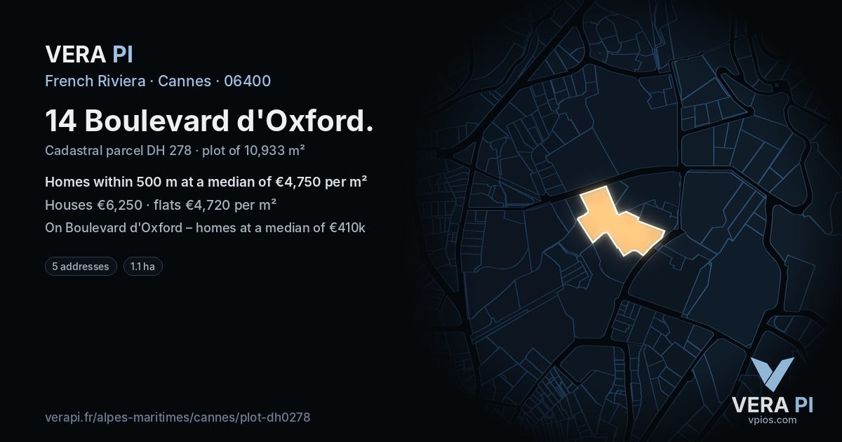 14 Boulevard d'Oxford, Cannes at night – the plot lit, the parcels around coloured by the prices near them
