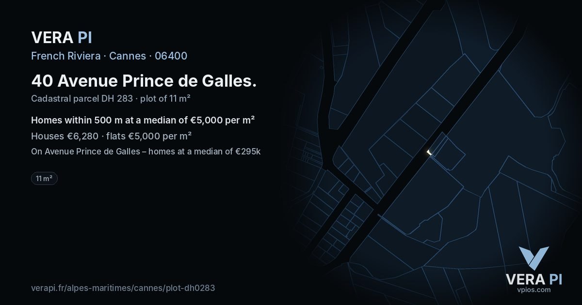 40 Avenue Prince de Galles, Cannes at night – the plot lit, the parcels around coloured by the prices near them