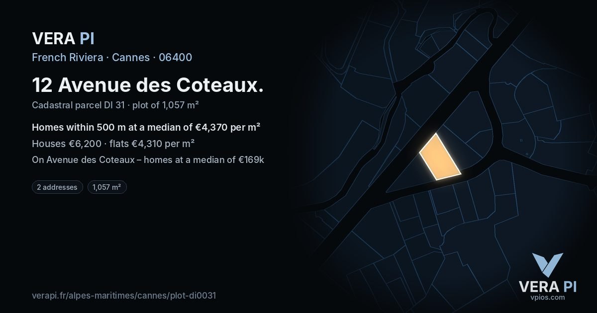 12 Avenue des Coteaux, Cannes at night – the plot lit, the parcels around coloured by the prices near them
