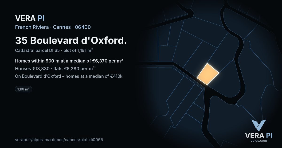 35 Boulevard d'Oxford, Cannes at night – the plot lit, the parcels around coloured by the prices near them