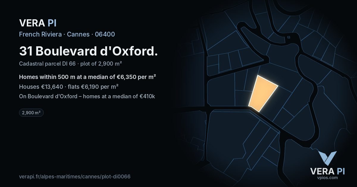 31 Boulevard d'Oxford, Cannes at night – the plot lit, the parcels around coloured by the prices near them