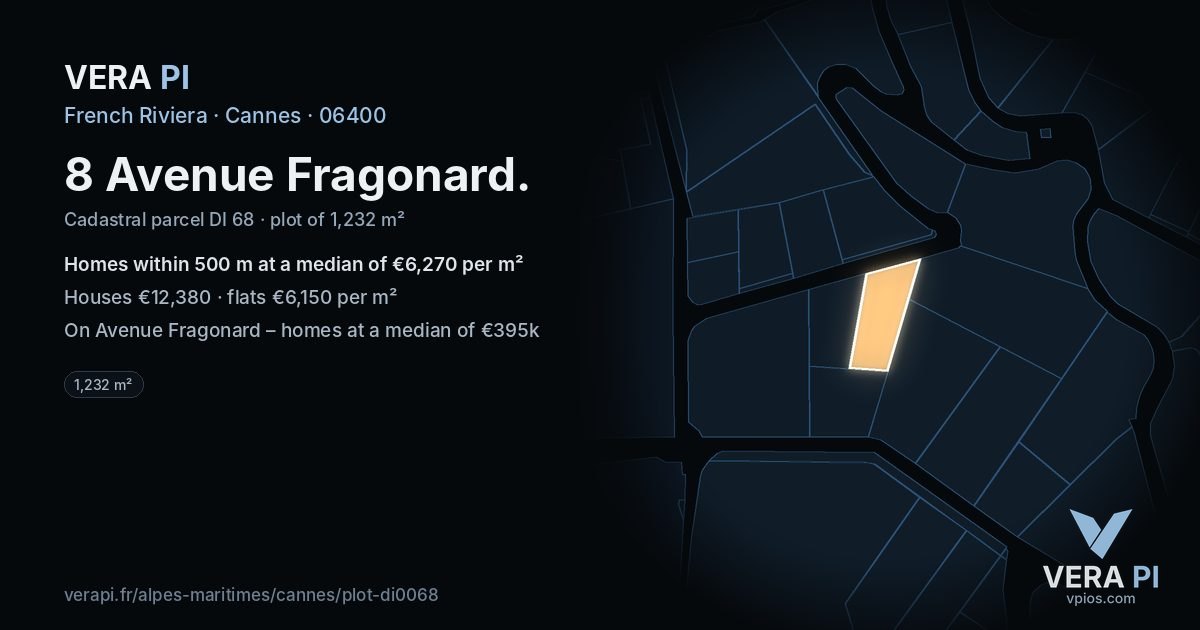 8 Avenue Fragonard, Cannes at night – the plot lit, the parcels around coloured by the prices near them
