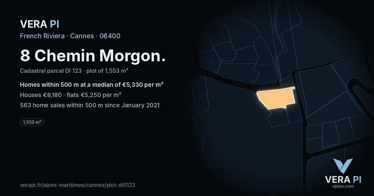 8 Chemin Morgon, Cannes at night – the plot lit, the parcels around coloured by the prices near them