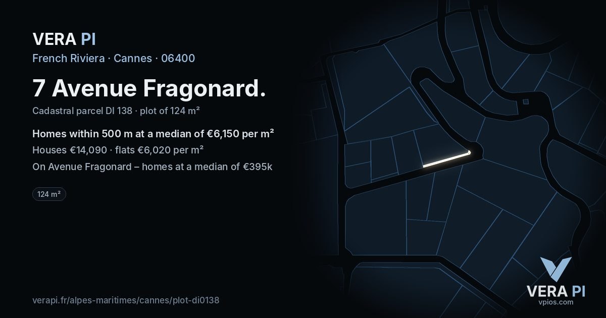 7 Avenue Fragonard, Cannes at night – the plot lit, the parcels around coloured by the prices near them