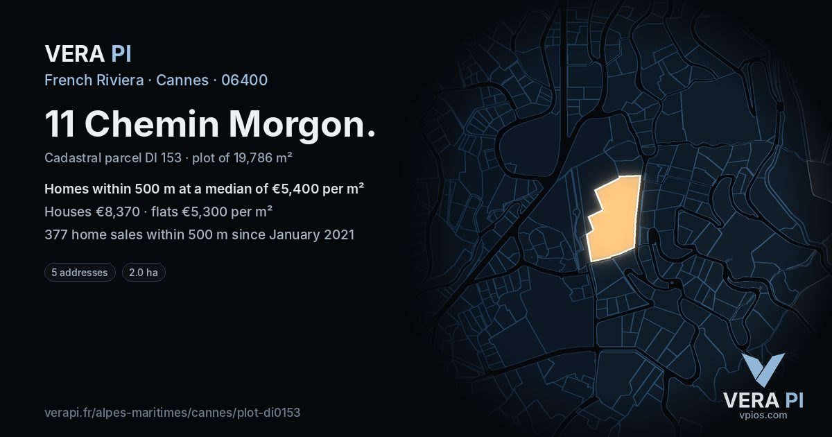 11 Chemin Morgon, Cannes at night – the plot lit, the parcels around coloured by the prices near them