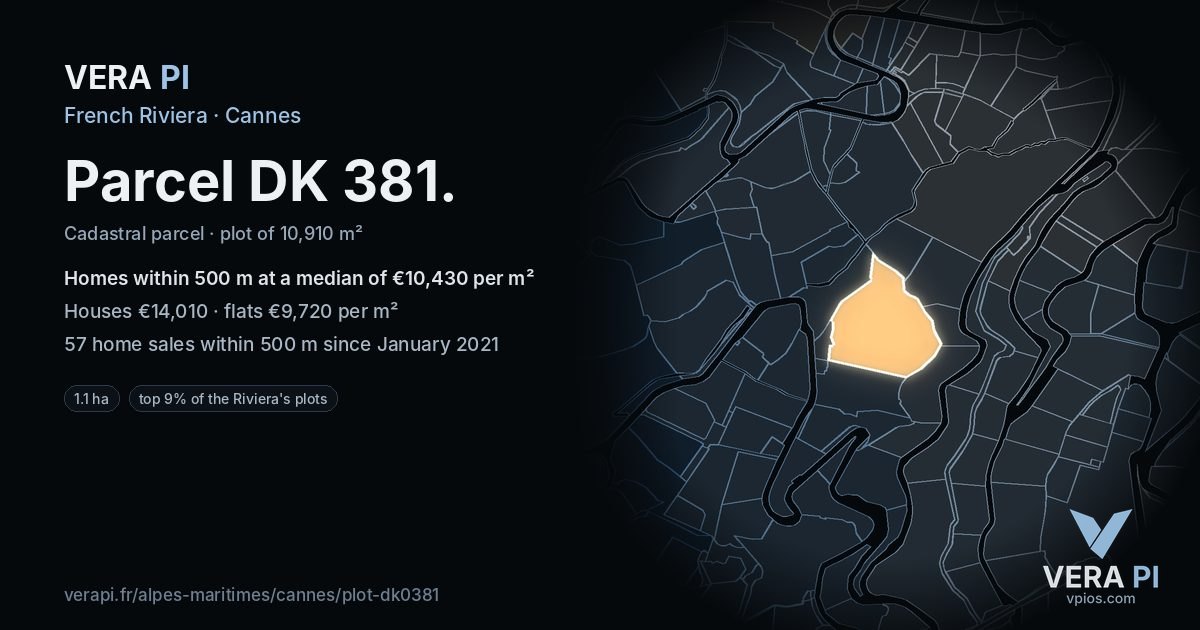 Parcel DK 381, Cannes at night – the plot lit, the parcels around coloured by the prices near them