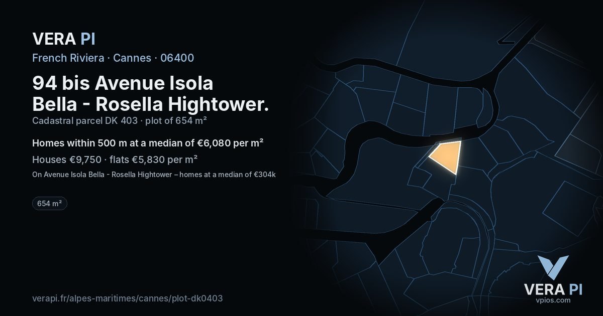 94 bis Avenue Isola Bella - Rosella Hightower, Cannes at night – the plot lit, the parcels around coloured by the prices near them