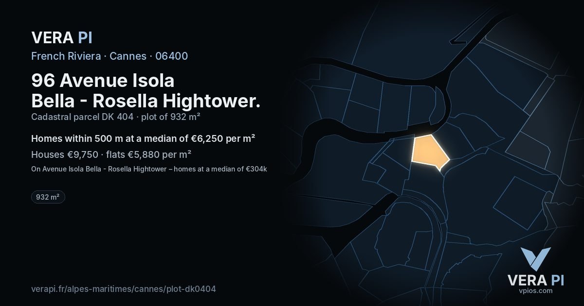 96 Avenue Isola Bella - Rosella Hightower, Cannes at night – the plot lit, the parcels around coloured by the prices near them