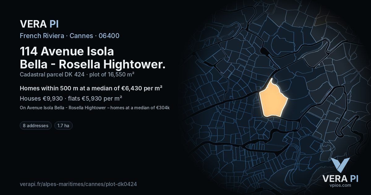 114 Avenue Isola Bella - Rosella Hightower, Cannes at night – the plot lit, the parcels around coloured by the prices near them