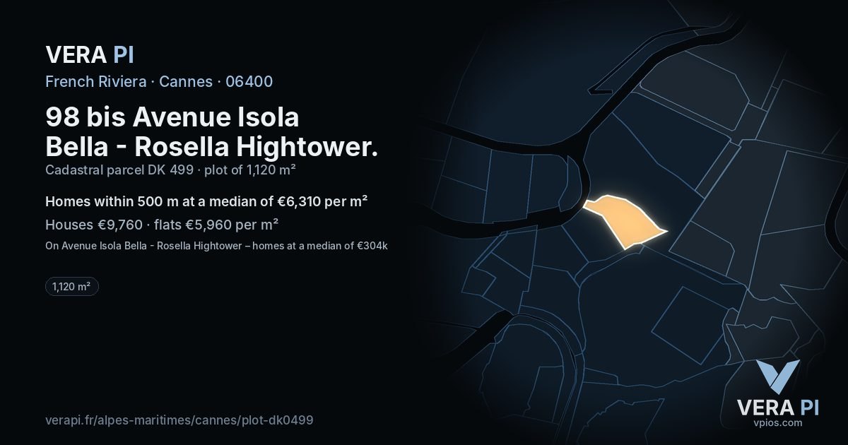 98 bis Avenue Isola Bella - Rosella Hightower, Cannes at night – the plot lit, the parcels around coloured by the prices near them