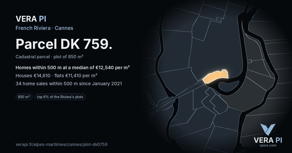 Parcel DK 759, Cannes at night – the plot lit, the parcels around coloured by the prices near them