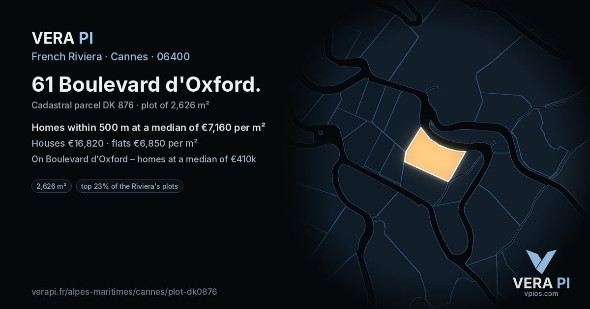 61 Boulevard d'Oxford, Cannes at night – the plot lit, the parcels around coloured by the prices near them