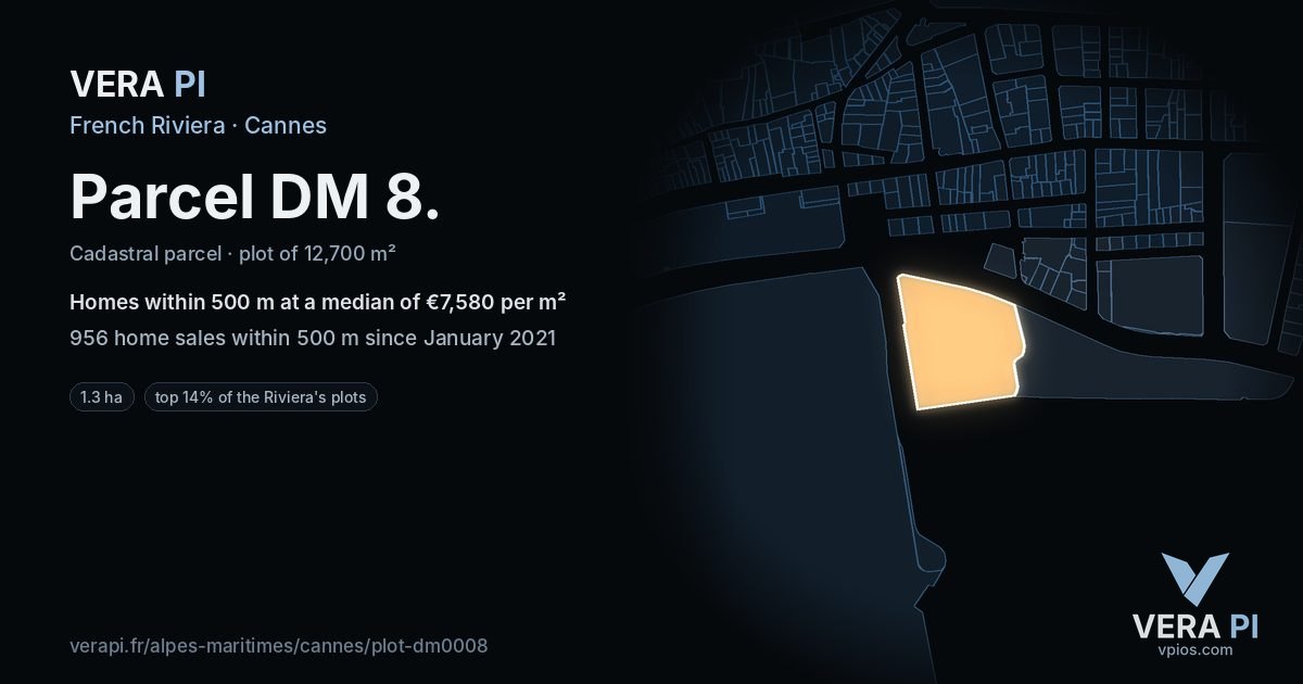 Parcel DM 8, Cannes at night – the plot lit, the parcels around coloured by the prices near them