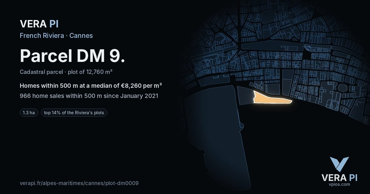 Parcel DM 9, Cannes at night – the plot lit, the parcels around coloured by the prices near them