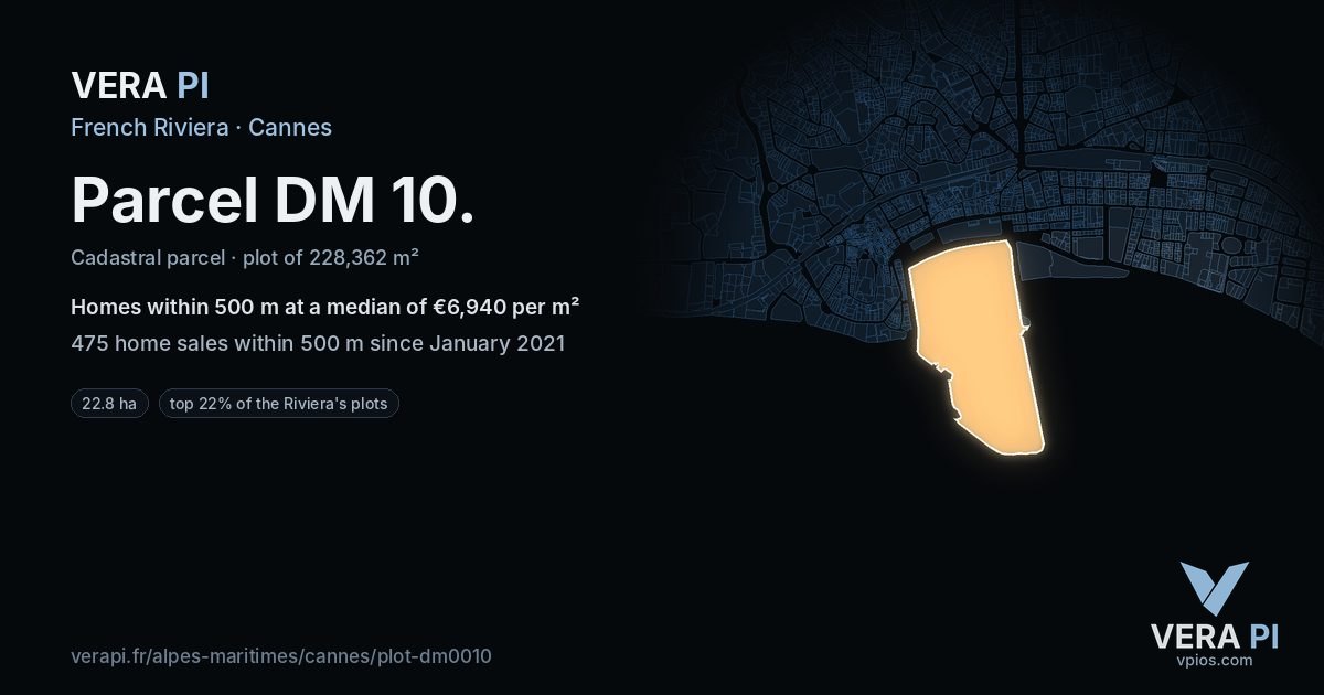 Parcel DM 10, Cannes at night – the plot lit, the parcels around coloured by the prices near them