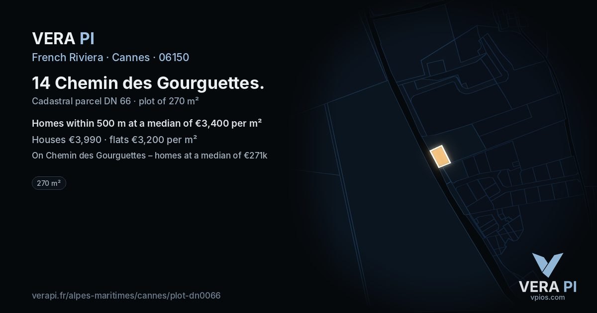 14 Chemin des Gourguettes, Cannes at night – the plot lit, the parcels around coloured by the prices near them