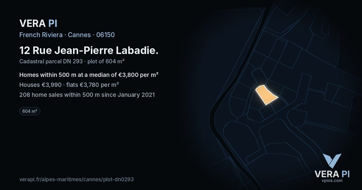 12 Rue Jean-Pierre Labadie, Cannes at night – the plot lit, the parcels around coloured by the prices near them