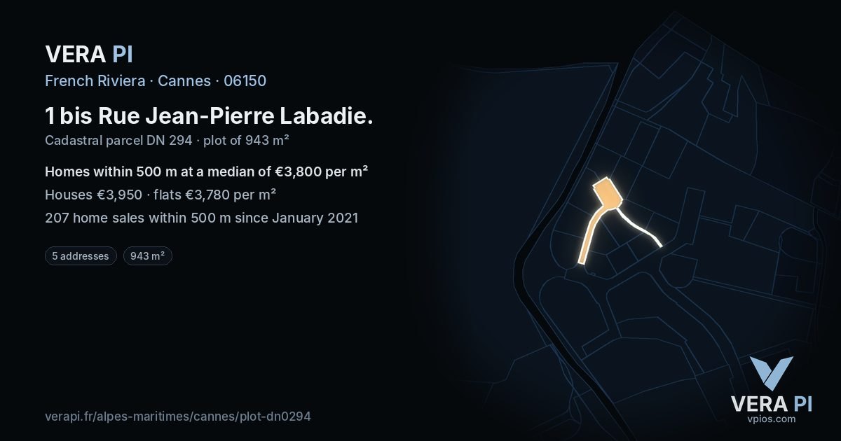 1 bis Rue Jean-Pierre Labadie, Cannes at night – the plot lit, the parcels around coloured by the prices near them