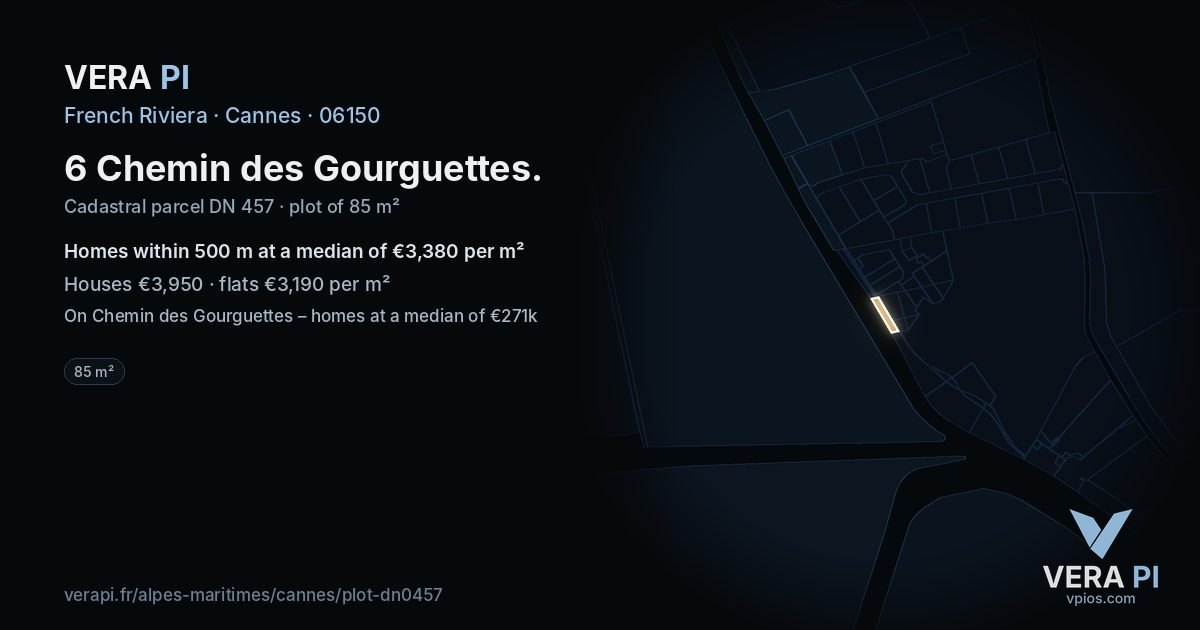 6 Chemin des Gourguettes, Cannes at night – the plot lit, the parcels around coloured by the prices near them