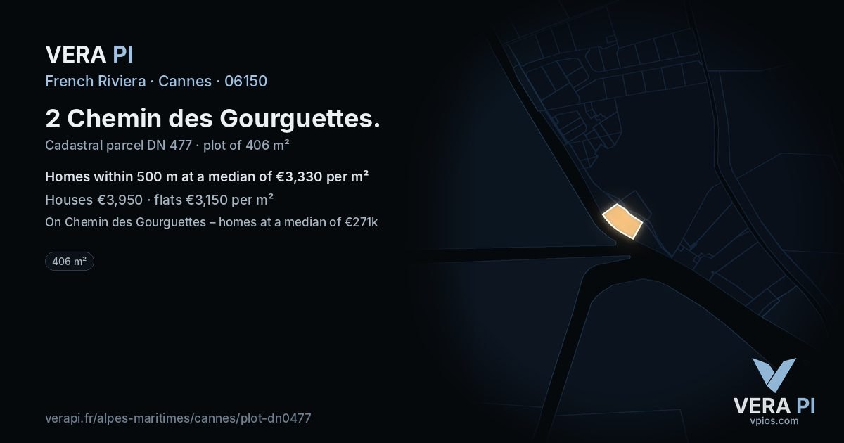 2 Chemin des Gourguettes, Cannes at night – the plot lit, the parcels around coloured by the prices near them