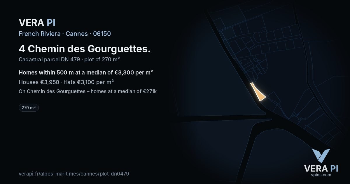4 Chemin des Gourguettes, Cannes at night – the plot lit, the parcels around coloured by the prices near them