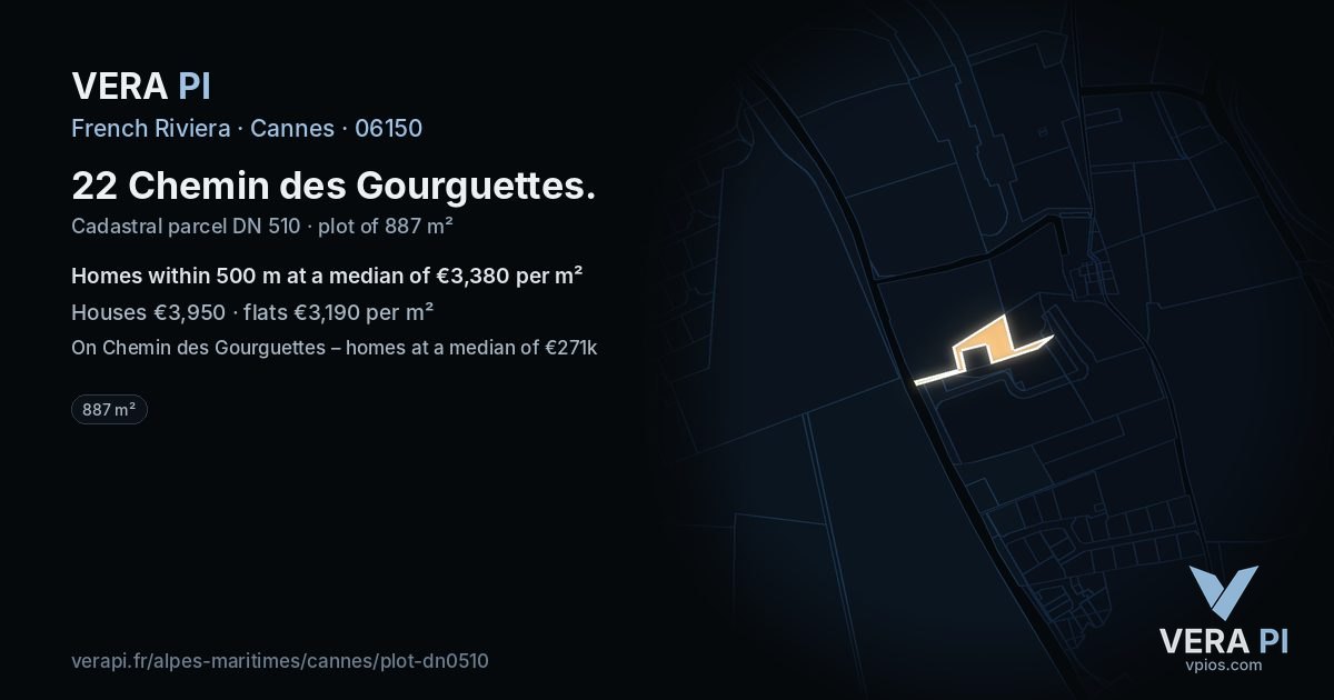 22 Chemin des Gourguettes, Cannes at night – the plot lit, the parcels around coloured by the prices near them