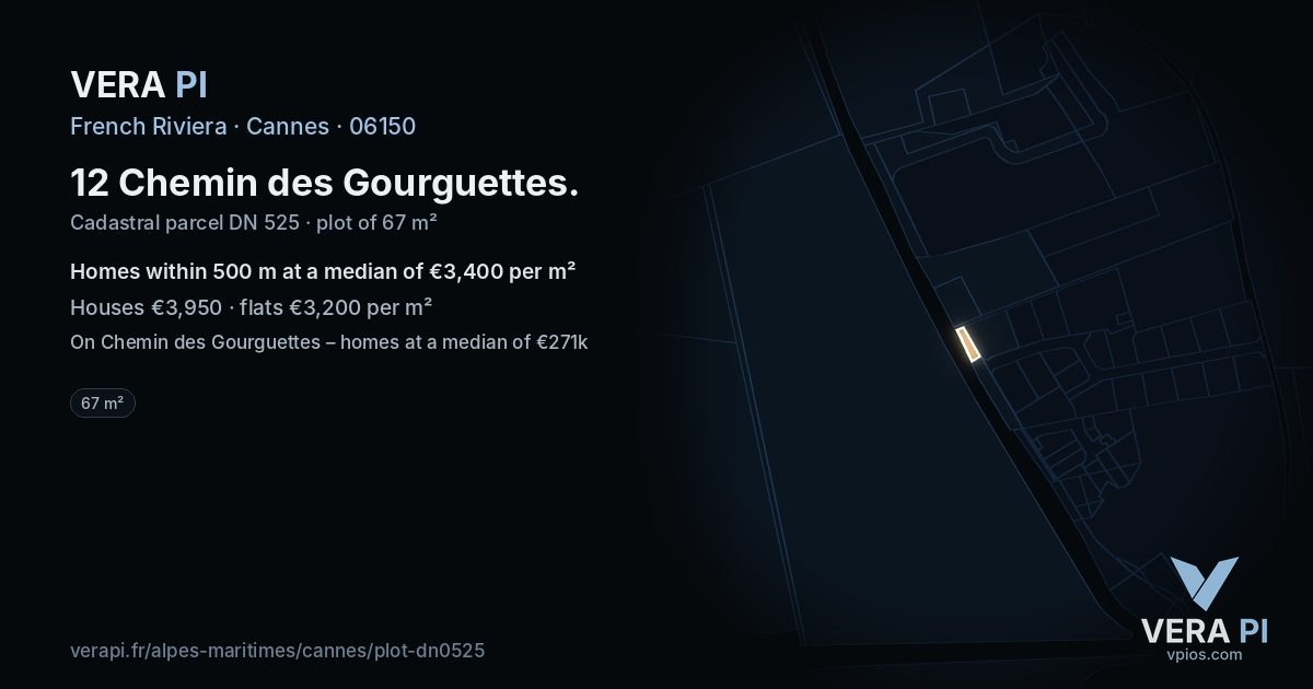 12 Chemin des Gourguettes, Cannes at night – the plot lit, the parcels around coloured by the prices near them