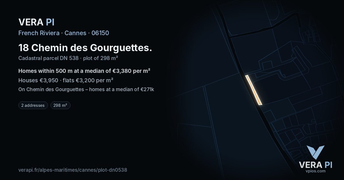 18 Chemin des Gourguettes, Cannes at night – the plot lit, the parcels around coloured by the prices near them
