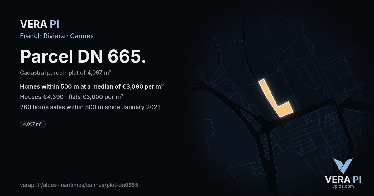 Parcel DN 665, Cannes at night – the plot lit, the parcels around coloured by the prices near them