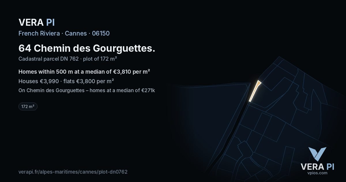 64 Chemin des Gourguettes, Cannes at night – the plot lit, the parcels around coloured by the prices near them