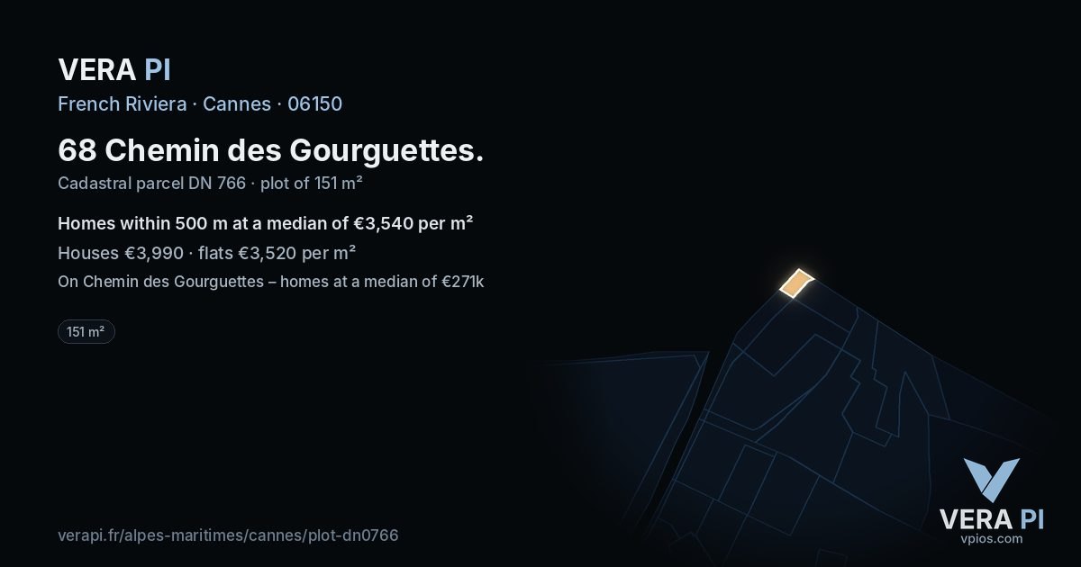 68 Chemin des Gourguettes, Cannes at night – the plot lit, the parcels around coloured by the prices near them