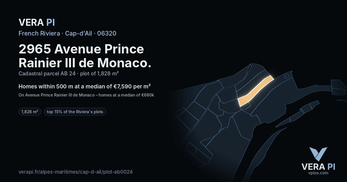 2965 Avenue Prince Rainier III de Monaco, Cap-d'Ail at night – the plot lit, the parcels around coloured by the prices near them