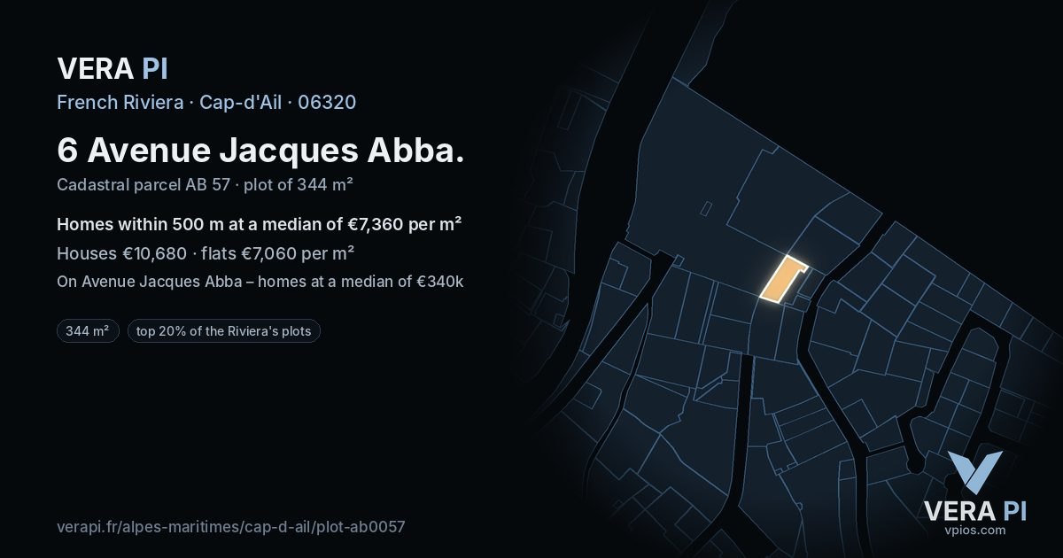 6 Avenue Jacques Abba, Cap-d'Ail at night – the plot lit, the parcels around coloured by the prices near them