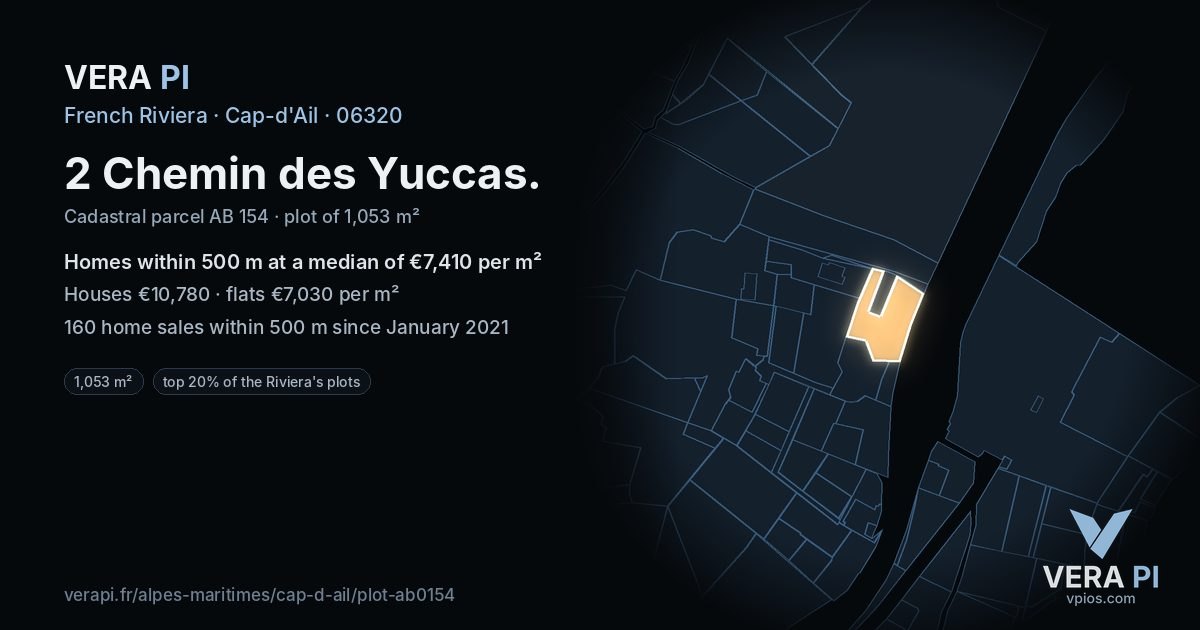 2 Chemin des Yuccas, Cap-d'Ail at night – the plot lit, the parcels around coloured by the prices near them